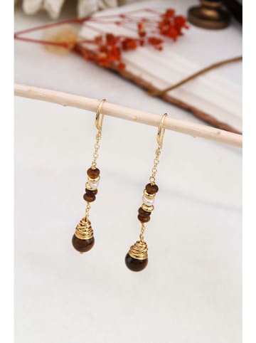 Pierres delicates Pozłacane kolczyki z tygrysim okiem