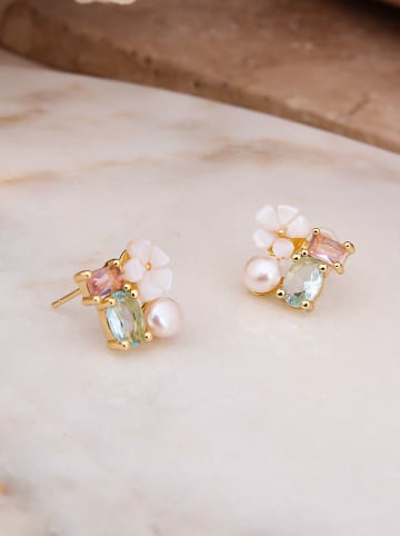 Pierres delicates Pozłacane kolczyki-wkrętki z perłami