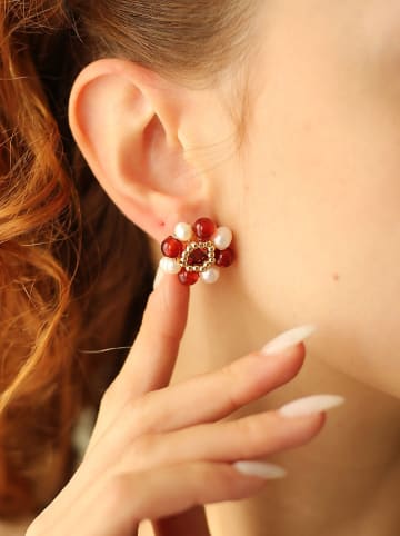 Pierres delicates Vergulde oorstekers met parels en edelstenen