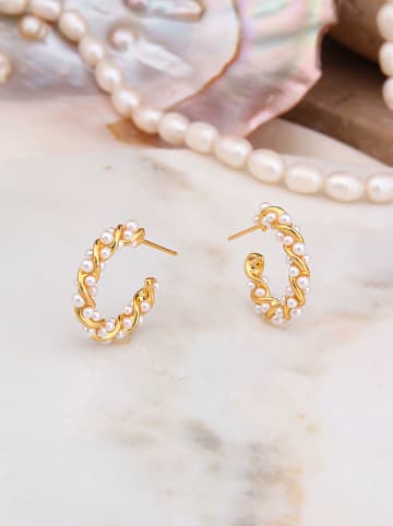 Pierres delicates Pozłacane kolczyki-półkreole z perłami