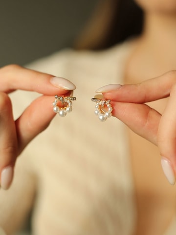 Pierres delicates Vergulde oorstekers met parels en edelstenen