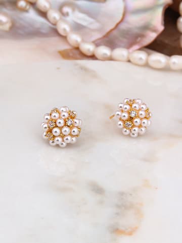 Pierres delicates Vergulde oorstekers met parels en edelstenen