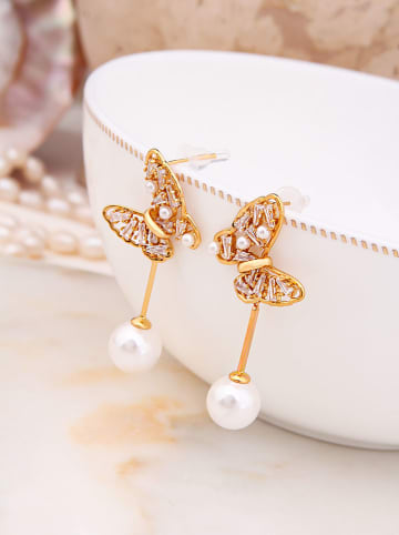 Pierres delicates Pozłacane kolczyki-wkrętki z perłami i cyrkoniami