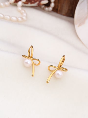 Pierres delicates Pozłacane kolczyki-kreole z perłami