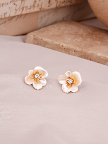 Pierres delicates Vergulde oorstekers met edelstenen en parelmoer