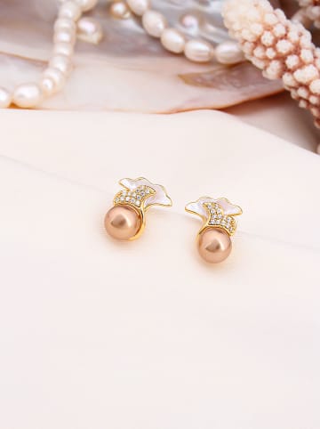 Pierres delicates Vergulde oorstekers met parels en edelstenen