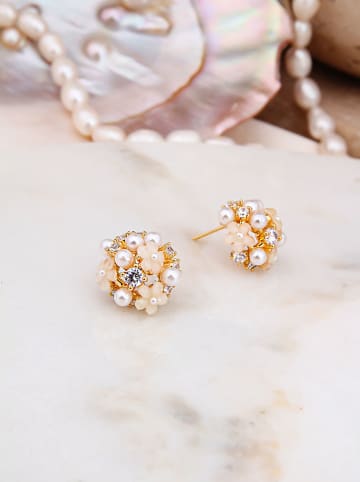 Pierres delicates Pozłacane kolczyki-wkrętki z perłami i cyrkoniami