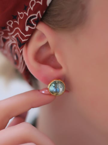 L'Atelier de Gaia Pozłacane kolczyki-wkrętki z labradorytami