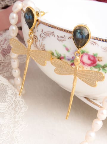 L'Atelier de Gaia Pozłacane kolczyki-wkrętki z labradorytami