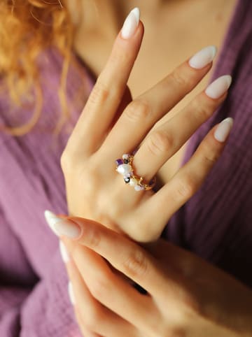 Pierres delicates Vergulde ring met parel en edelstenen