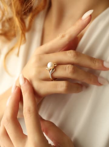 Pierres delicates Vergulde ring met parel en edelstenen