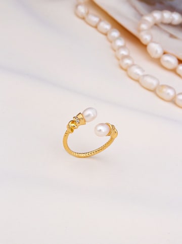 Pierres delicates Pozłacany pierścionek z perłami i cyrkoniami