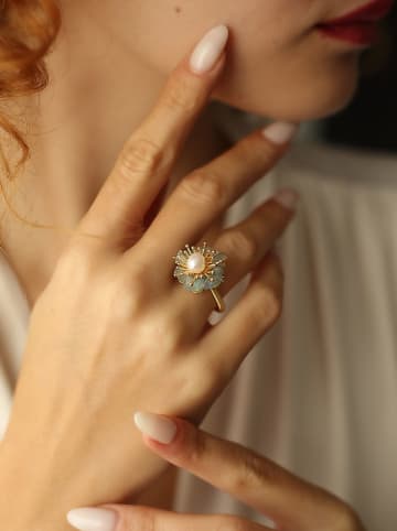 Pierres delicates Vergulde ring met parel en edelstenen