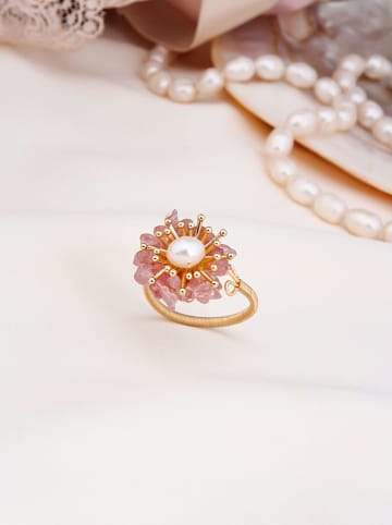 Pierres delicates Vergulde ring met parel en edelstenen