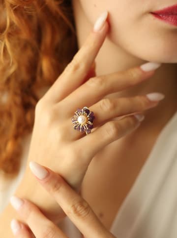 Pierres delicates Vergulde ring met parel en edelstenen