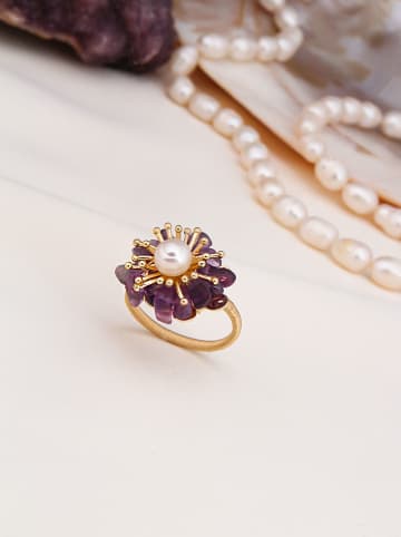 Pierres delicates Vergulde ring met parel en edelstenen