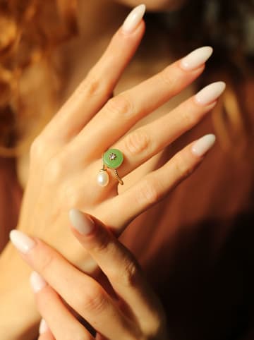 Pierres delicates Vergulde ring met edelsteen en parel