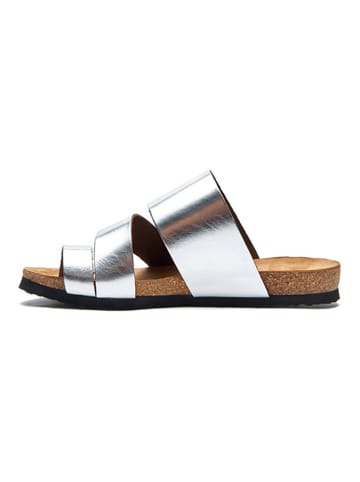 Comfortfusse Leren teenslippers zilverkleurig