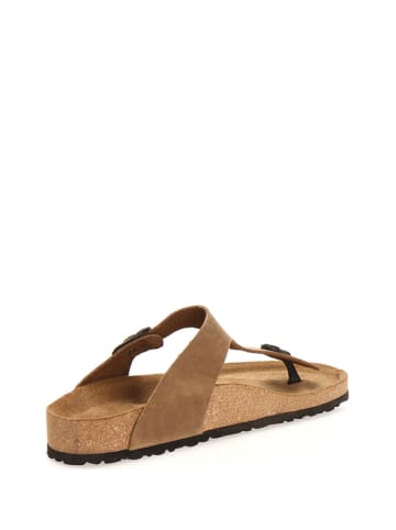 Comfortfusse Leren teenslippers zandkleurig