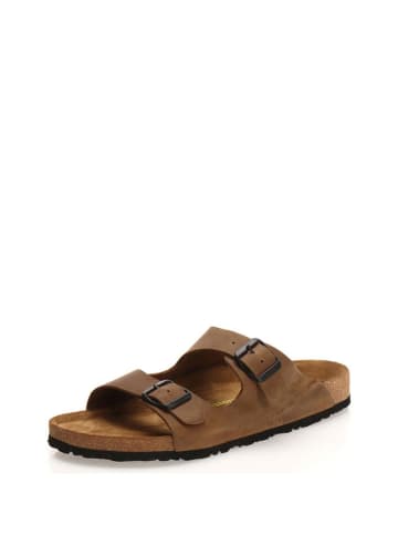 Comfortfusse Leder-Pantoletten in Sand