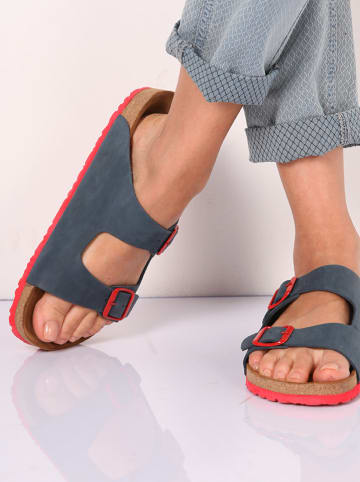 Comfortfusse Leder-Pantoletten in Dunkelblau/ Rot