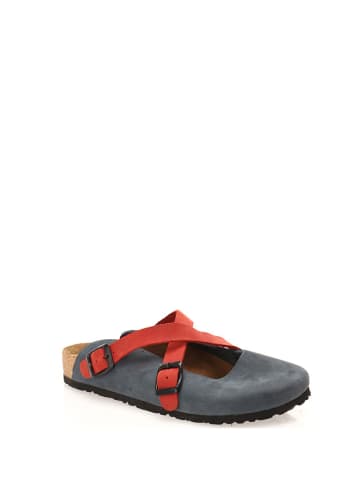 Comfortfusse Leder-Clogs in Dunkelblau/ Rot