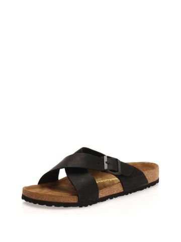 Comfortfusse Leder-Pantoletten in Schwarz