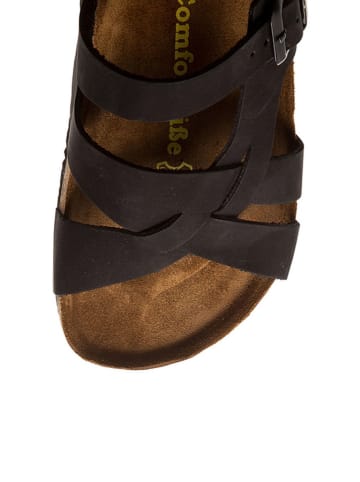 Comfortfusse Leder-Pantoletten in Schwarz