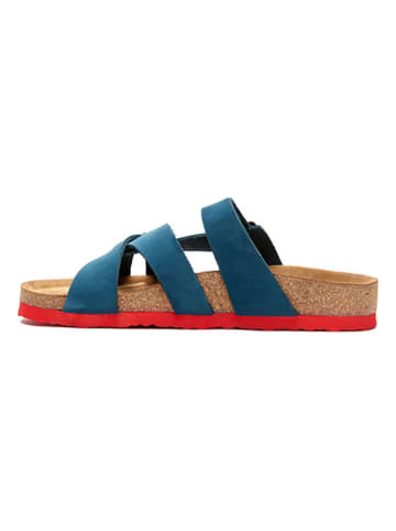 Comfortfusse Leren slippers blauw/rood