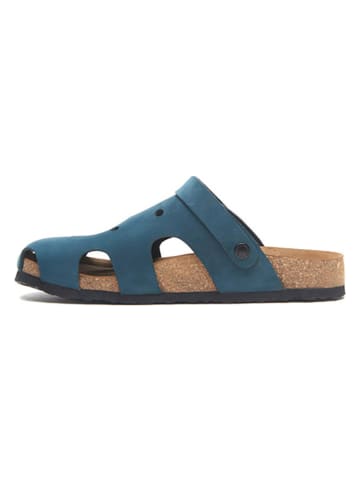 Comfortfusse Leder-Clogs in Blau