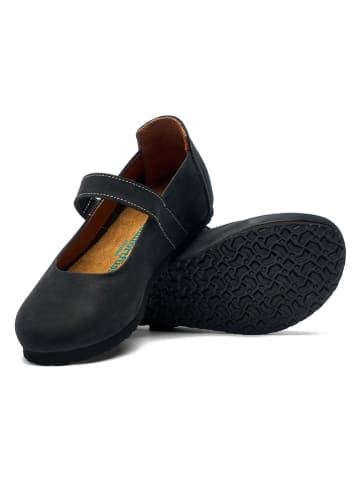 Comfortfusse Leder-Spangenballerinas in Schwarz