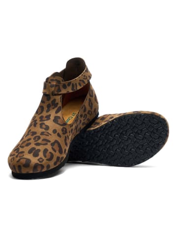 Comfortfusse Leder-Ballerinas in Hellbraun/ Schwarz