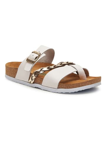 Comfortfusse Leren teenslippers goudkleurig/wit