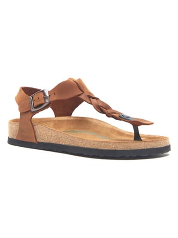Comfortfusse Leren teensandalen bruin