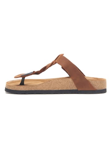 Comfortfusse Leren teenslippers bruin