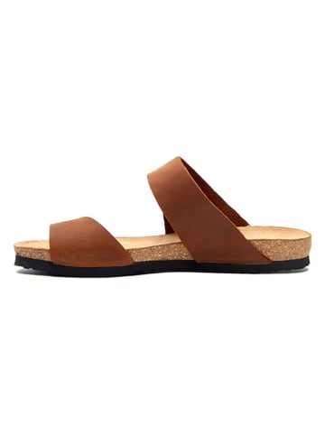 Comfortfusse Leren teenslippers bruin