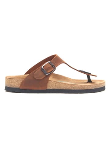 Comfortfusse Leren teenslippers bruin