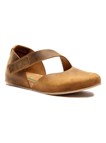 Comfortfusse Leder-Ballerinas in Hellbraun