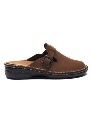 Comfortfusse Leren clogs bruin