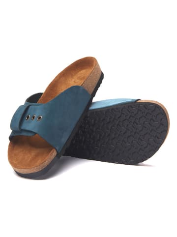 Comfortfusse Leder-Pantoletten in Dunkelblau