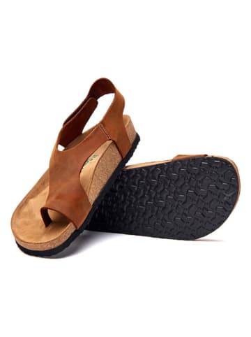 Comfortfusse Leren teensandalen bruin