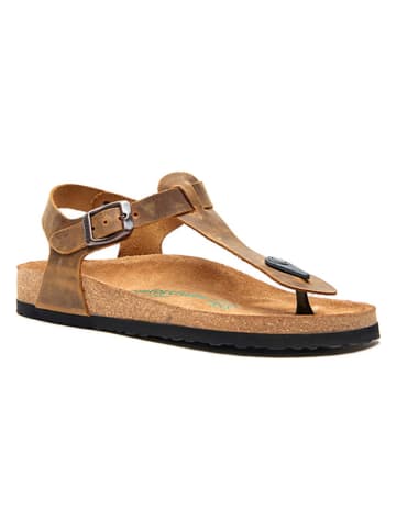 Comfortfusse Leren teensandalen lichtbruin
