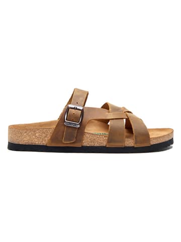 Comfortfusse Leren slippers lichtbruin