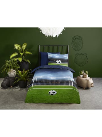 Pure Komplet pościeli "Jasper" w kolorze granatowo-zielonym z mikrofibry