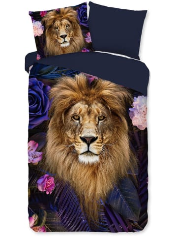 Pure Microvezel beddengoedset "Yuna" donkerblauw/lichtbruin