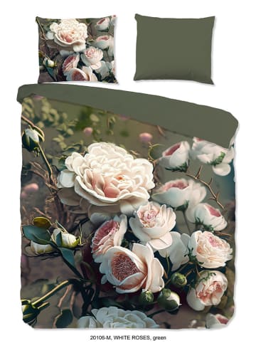 Pure Microvezel beddengoedset "White Roses" groen