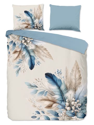 Pure Mikrofaser-Bettwäsche-Set "Alva" in Creme/ Blau