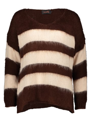 miss goodlife Kasjmieren trui "Stripes" donkerbruin/crème