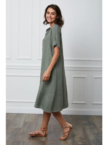 Fleur de Lin Lniana sukienka "Granel" w kolorze khaki