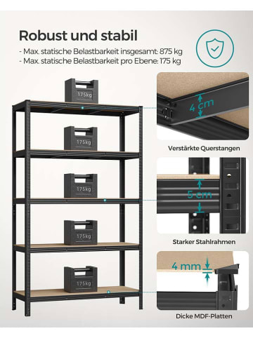 Songmics Standregal in Schwarz/ Hellbraun - (B)120 x (H)200 x (T)60 cm